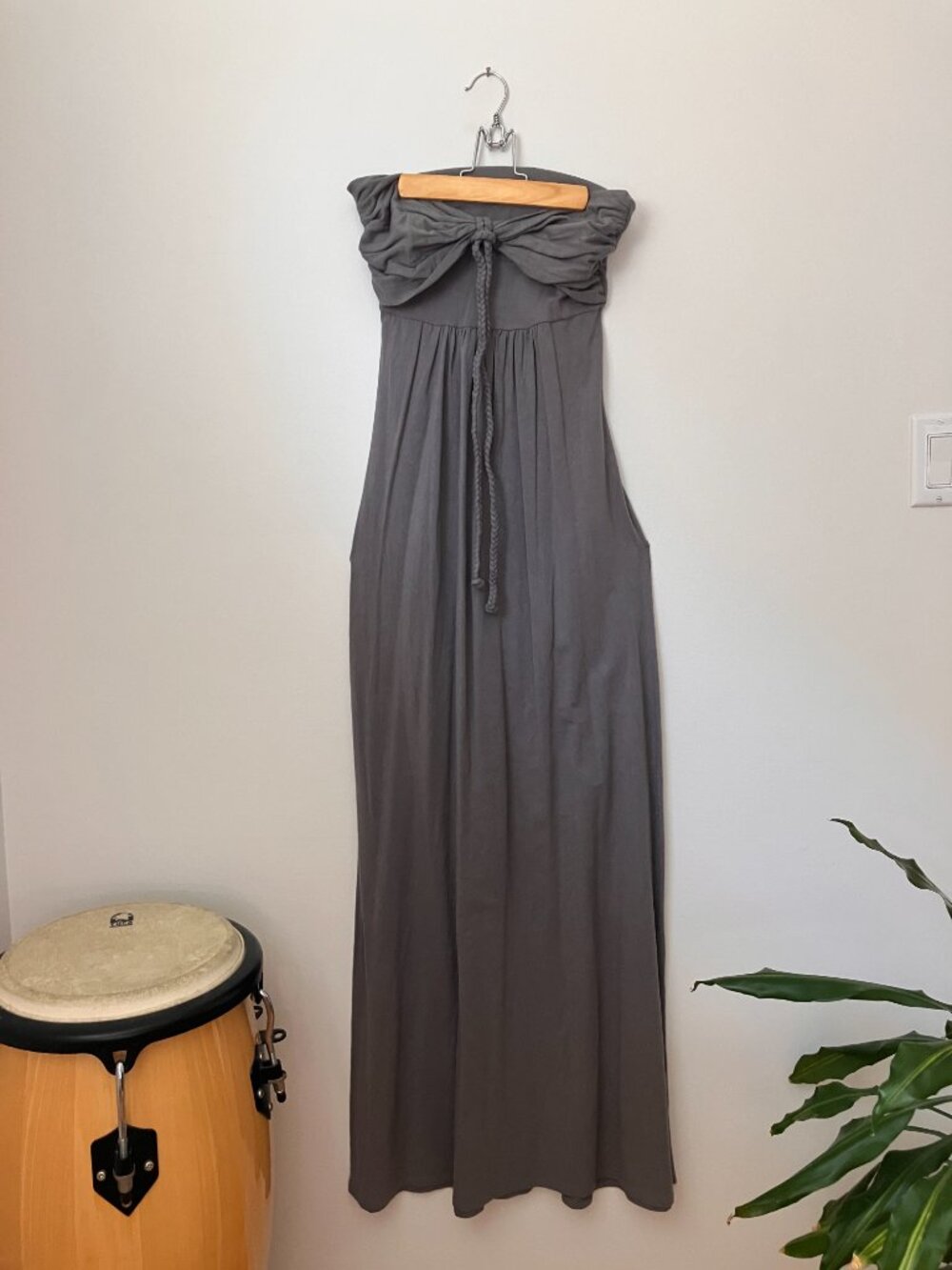 Montreal Designer Strapless Maxi Dress | Draped Bow | Charcoal Grey | Small